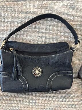 Dooney & Bourke Black Pebble Leather Shoulder Hobo with Tassels